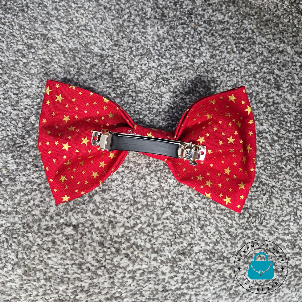 Thumbnail: Handmade Red Bow Hairclip with Gold Stars - Back