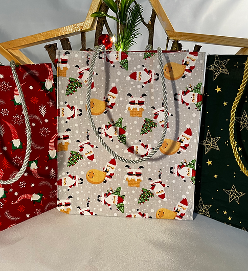 Handmade fabric Christmas gift bags