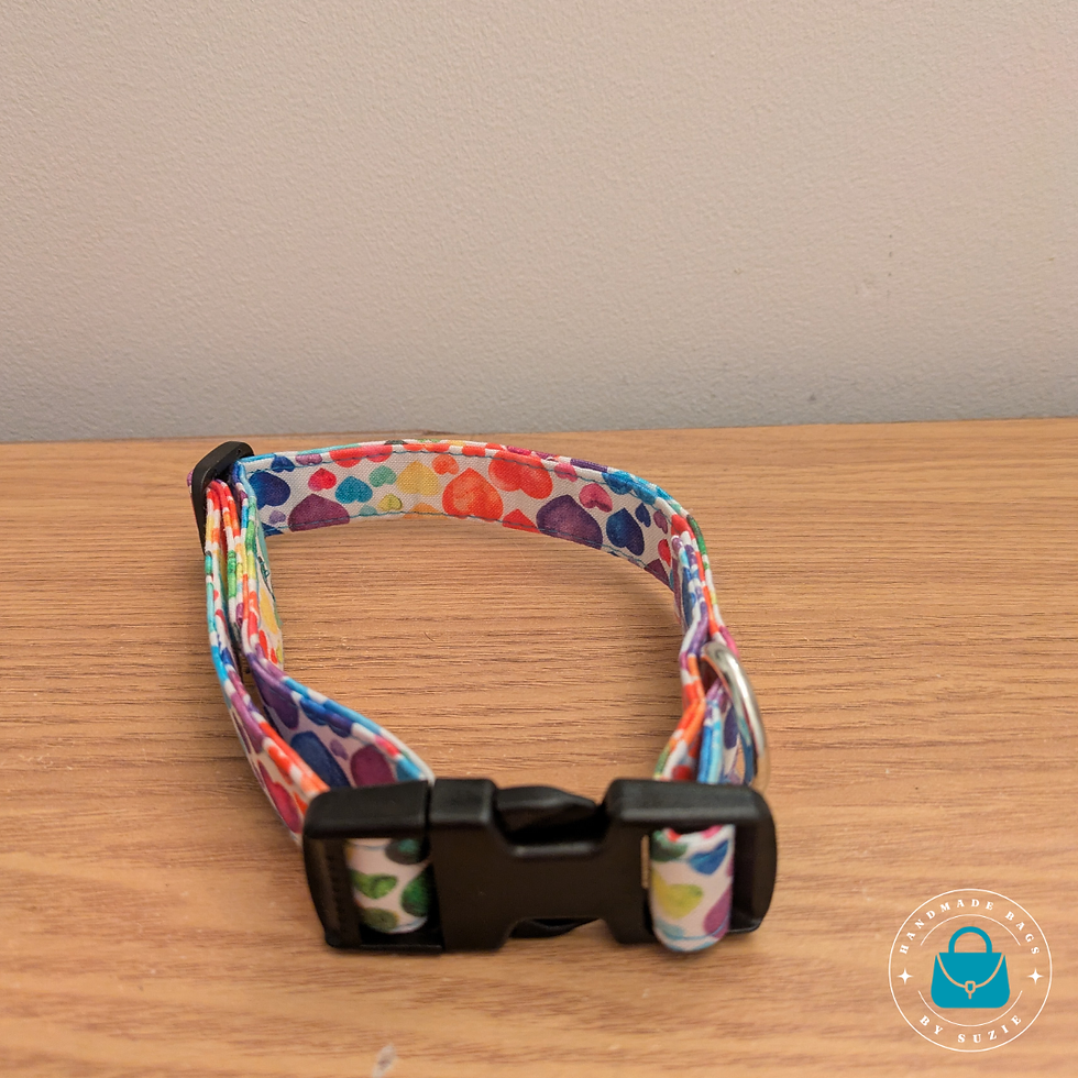 Rainbow Hearts Handmade Dog Collar - Plastic Clip Buckle