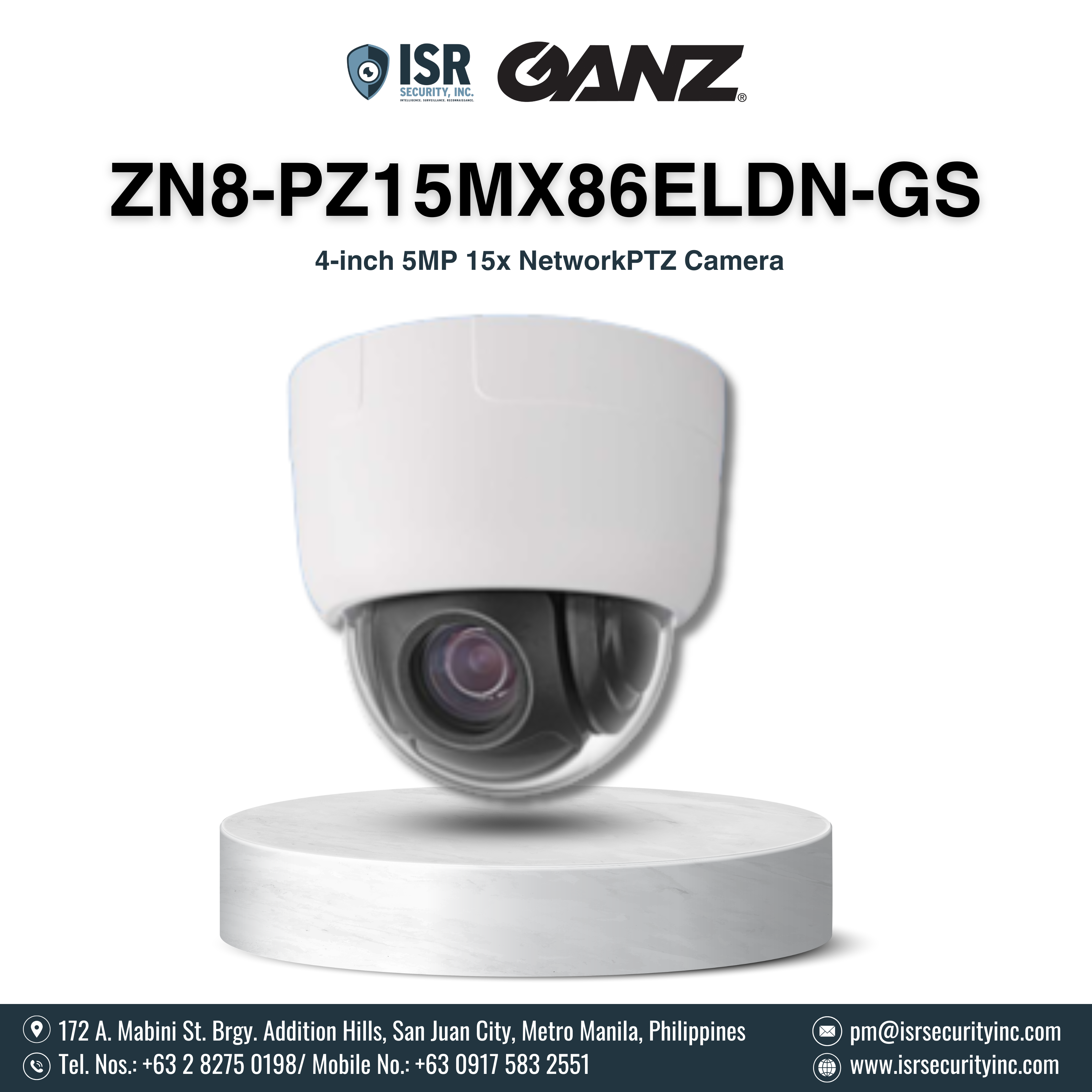 Ganz - 4-inch 5MP 15x Network PTZ Camera (ZN8-PZ15MX86ELDN-GS)