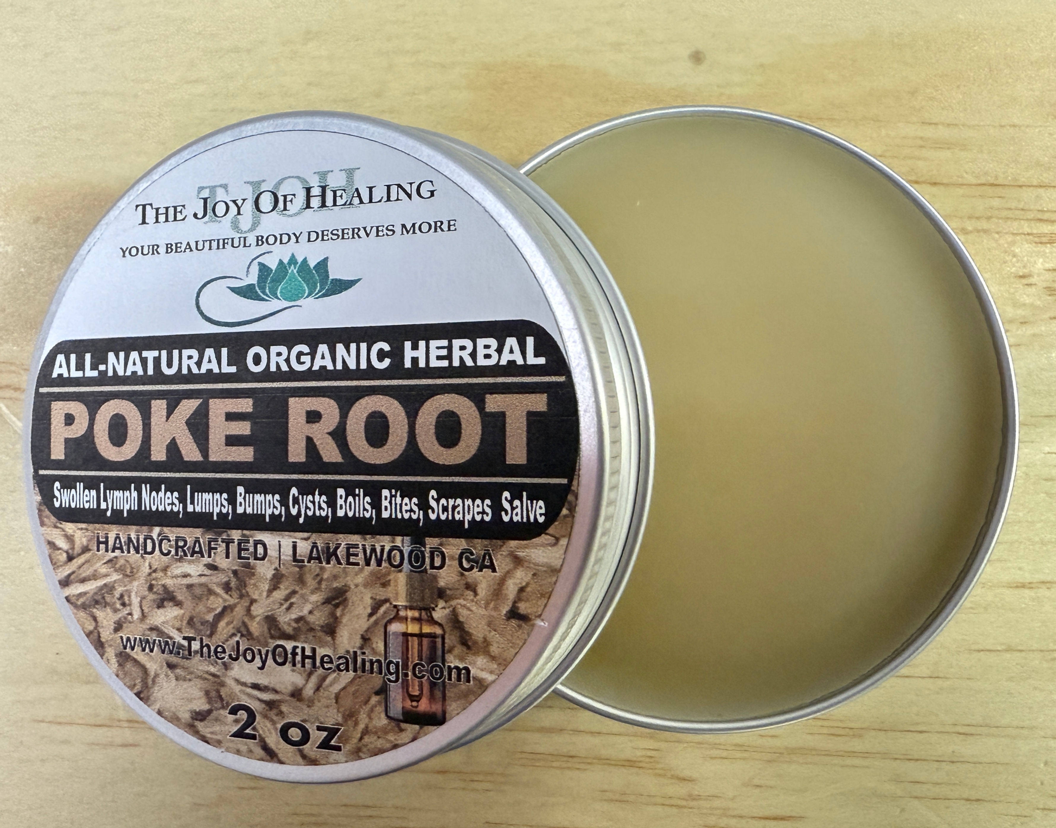 All-Natural Poke Root Healing Salve handcrafted by The Joy of Healing Luz Adame in Lakewood California.