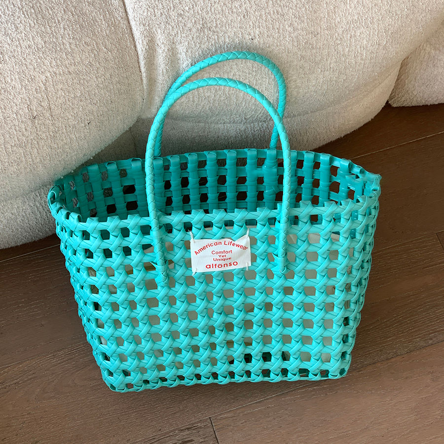 Thumbnail: Summer Ins Woven Beach Bag Label Woven Storage Vegetable Basket Korean Vacation 