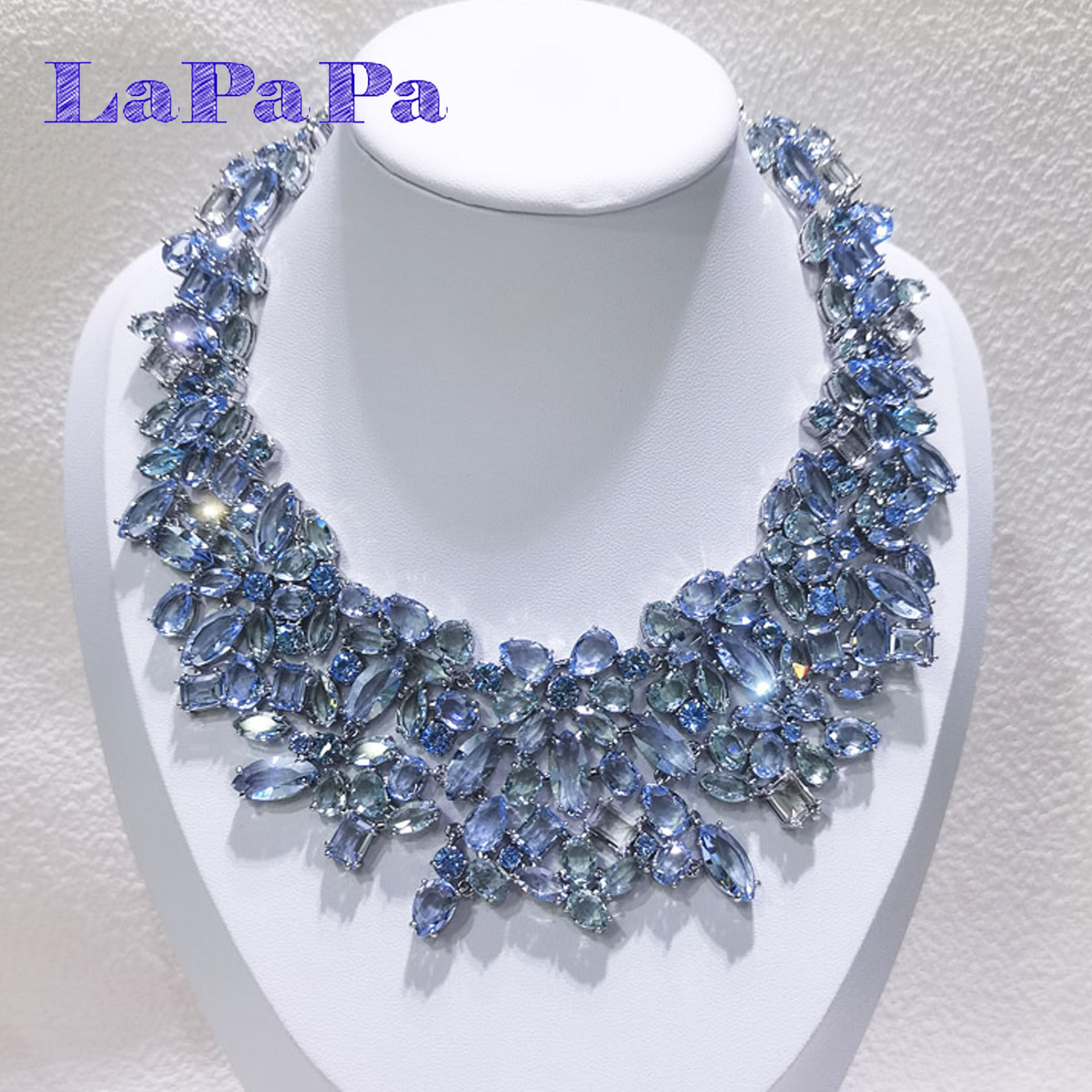 High-End for Women Jewelry Set Luxury Blue Crystal Large Necklace 