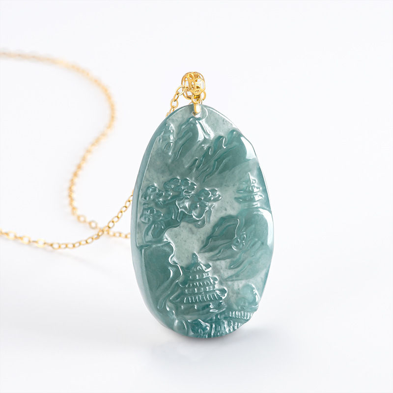 Thumbnail: High End Natural A-grade Jadeite Blue Water Small Mountain Water Brand Pendant 1