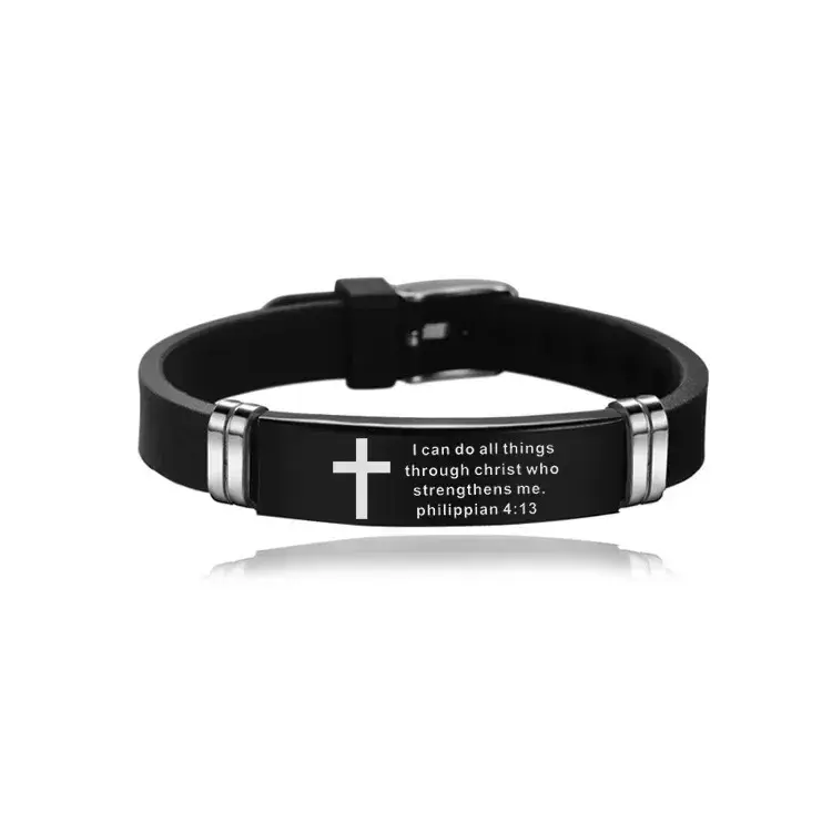 Thumbnail: Christian Men Bracelet Wristband Scripture Love Never Fails Male Jewelry