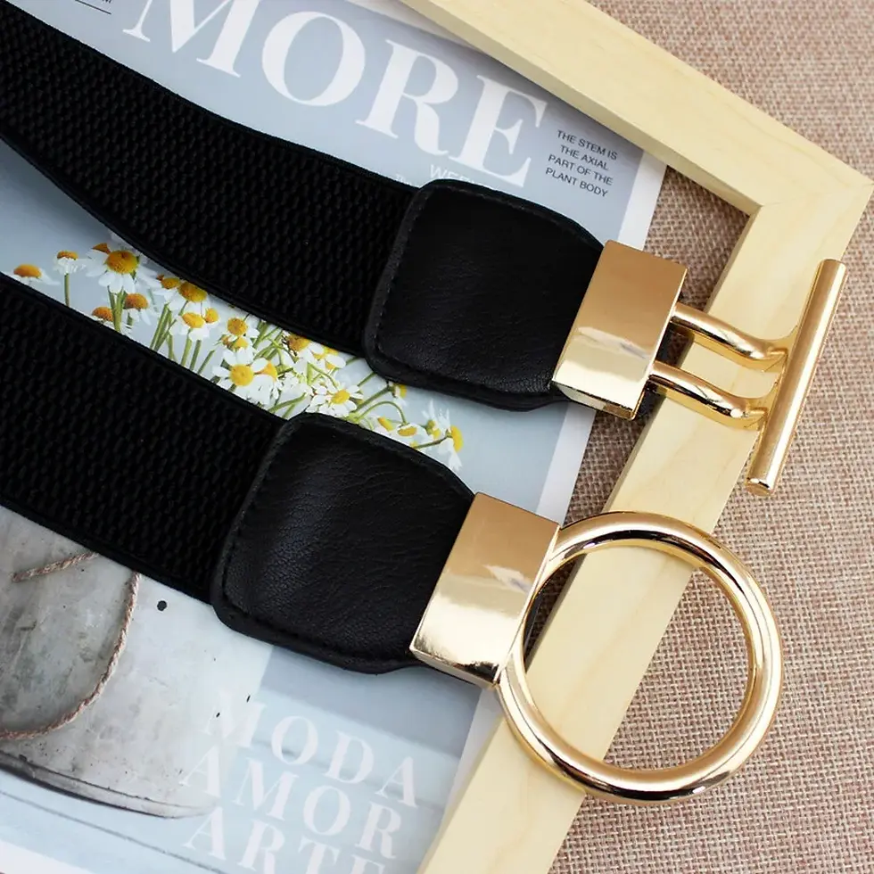 Thumbnail: Fashion Dress Belts for Women Simple Waist Elastic Ladies Band Round Buckle Deco