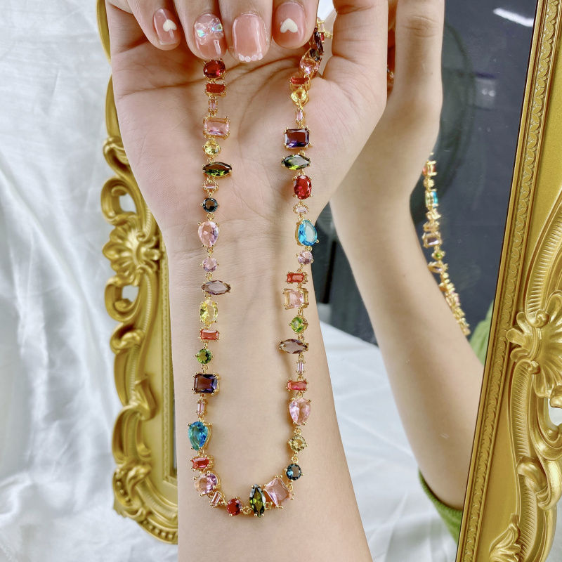Thumbnail: Brand 18K Gold Plated New Luxury Colourful Crystal Zircon Necklace For Women Fas