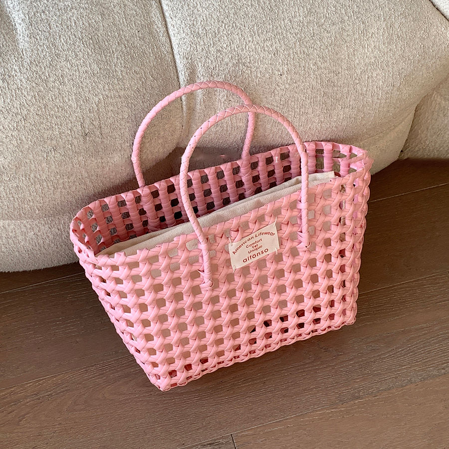 Thumbnail: Summer Ins Woven Beach Bag Label Woven Storage Vegetable Basket Korean Vacation 
