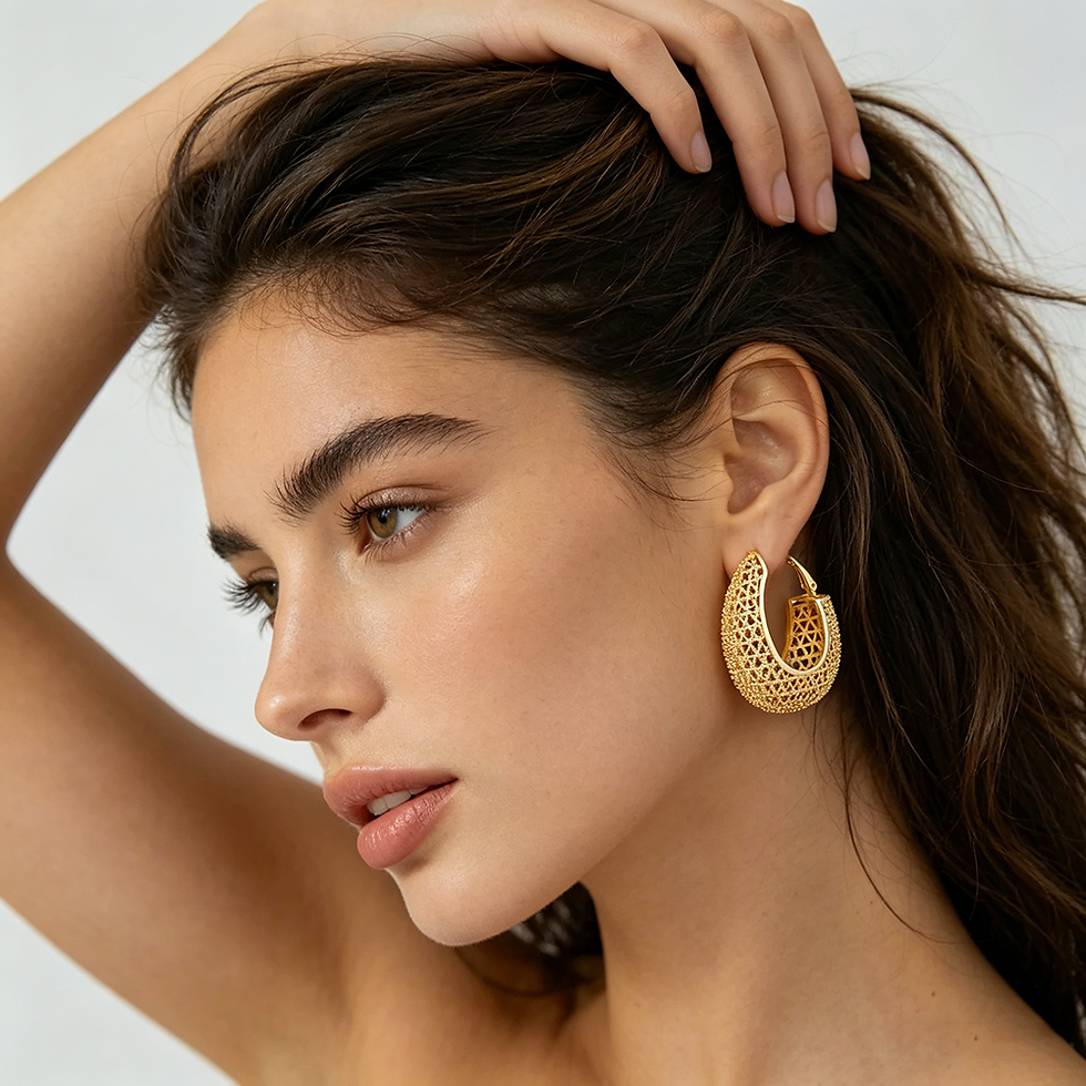 Thumbnail: Gold Color Hoop Earring For Women Copper Hollow Out Trendy Earring Daily Wear Je