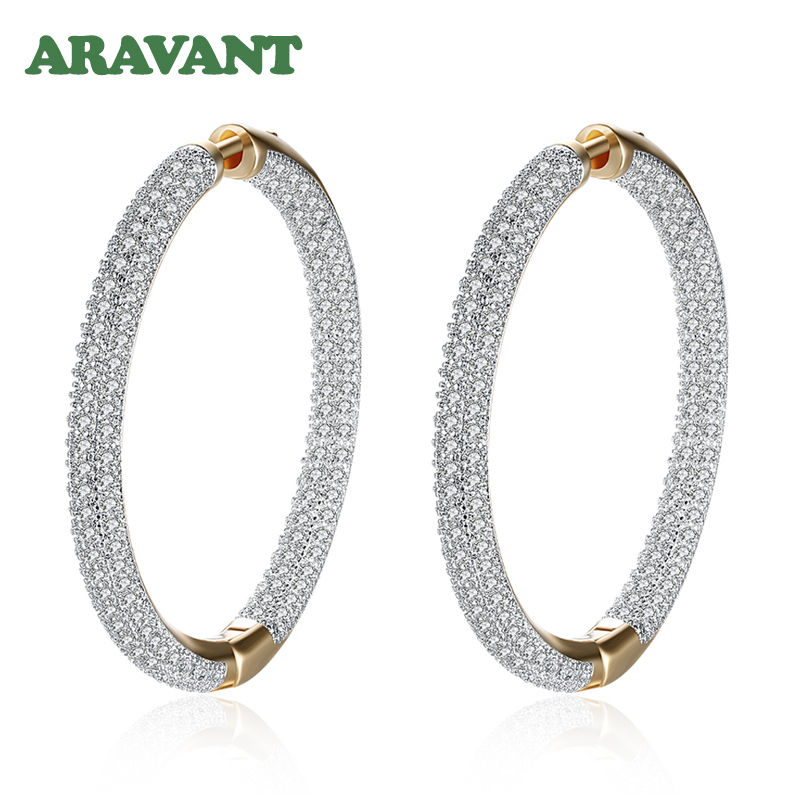 Thumbnail: 925 Silver 34mm 18K Gold Circle Hoop Earrings For Women Fashion Wedding Jewelry