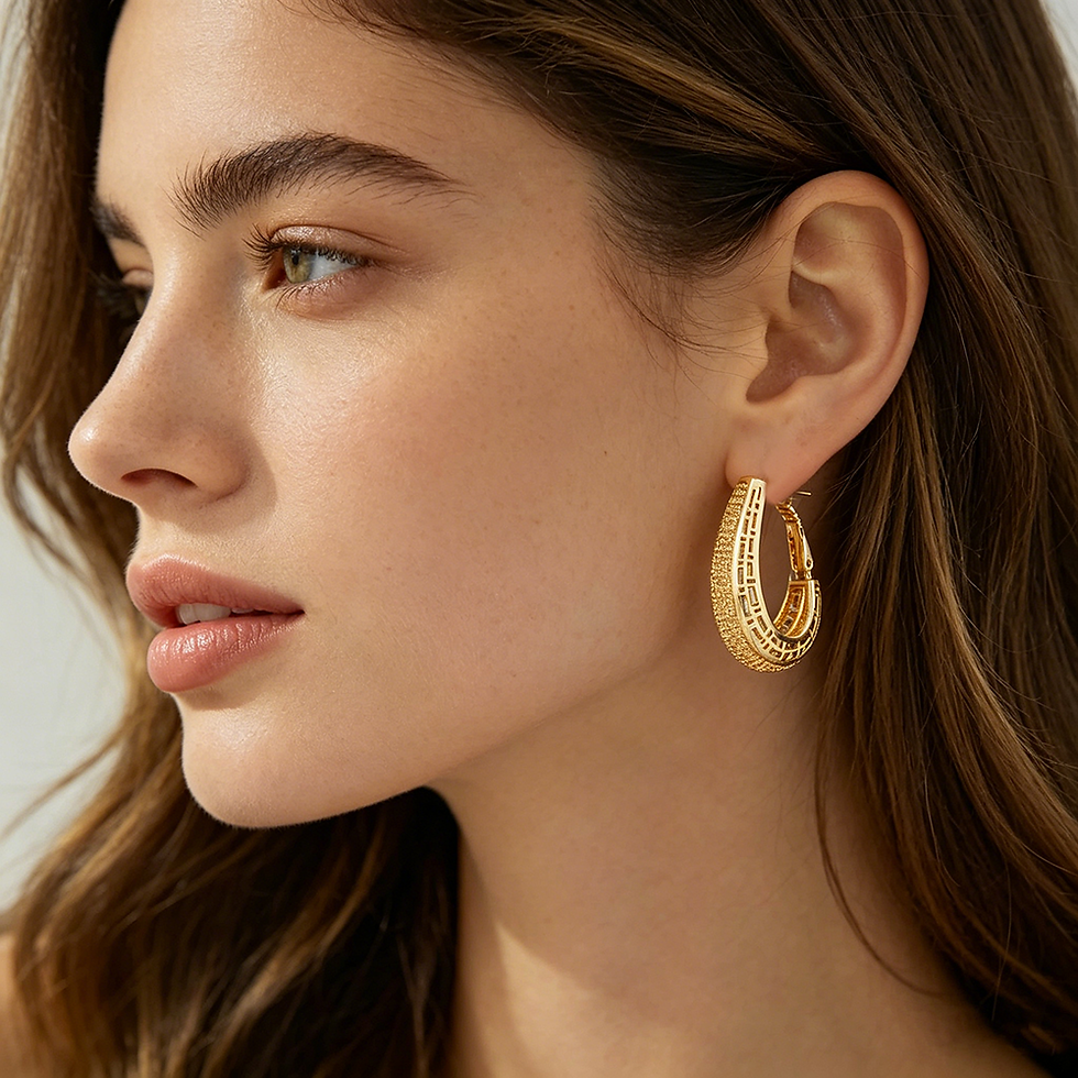 Thumbnail: Gold Color Hoop Earring For Women Copper Hollow Out Trendy Earring Daily Wear Je