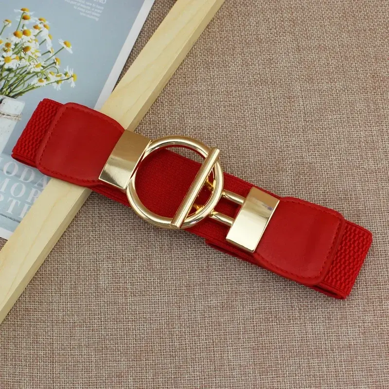 Thumbnail: Fashion Dress Belts for Women Simple Waist Elastic Ladies Band Round Buckle Deco