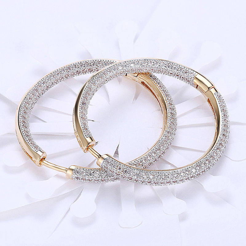 Thumbnail: 925 Silver 34mm 18K Gold Circle Hoop Earrings For Women Fashion Wedding Jewelry