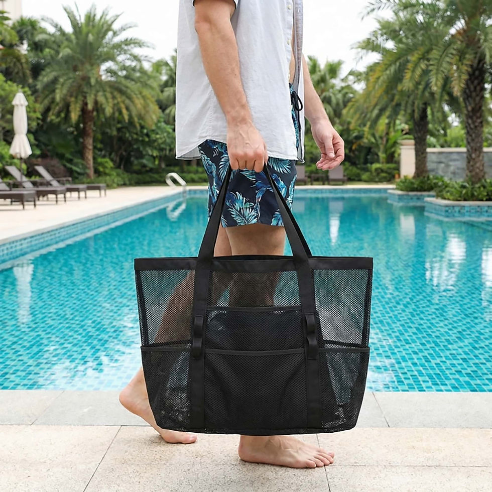 Thumbnail: Portable Tote Bags Multi-Pocket Mesh Shoulder Beach Bag Swimming Bag Multi-funct