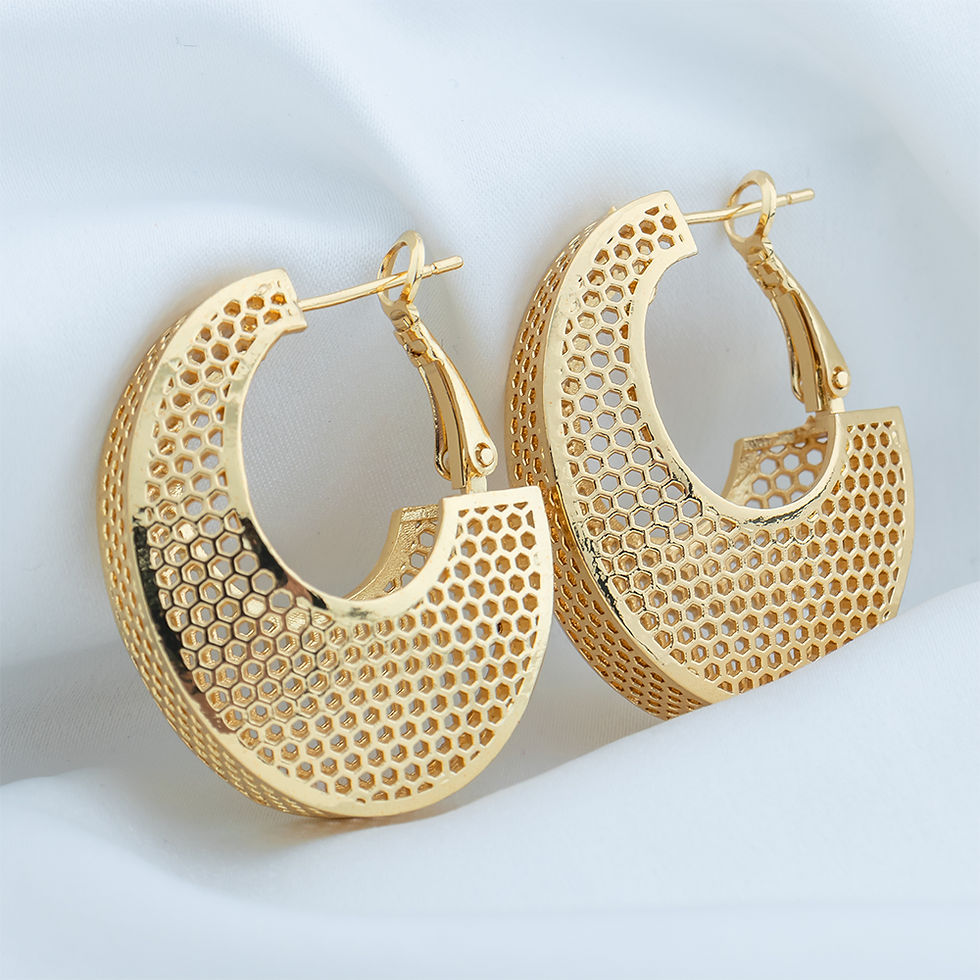 Thumbnail: Gold Color Hoop Earring For Women Copper Hollow Out Trendy Earring Daily Wear Je