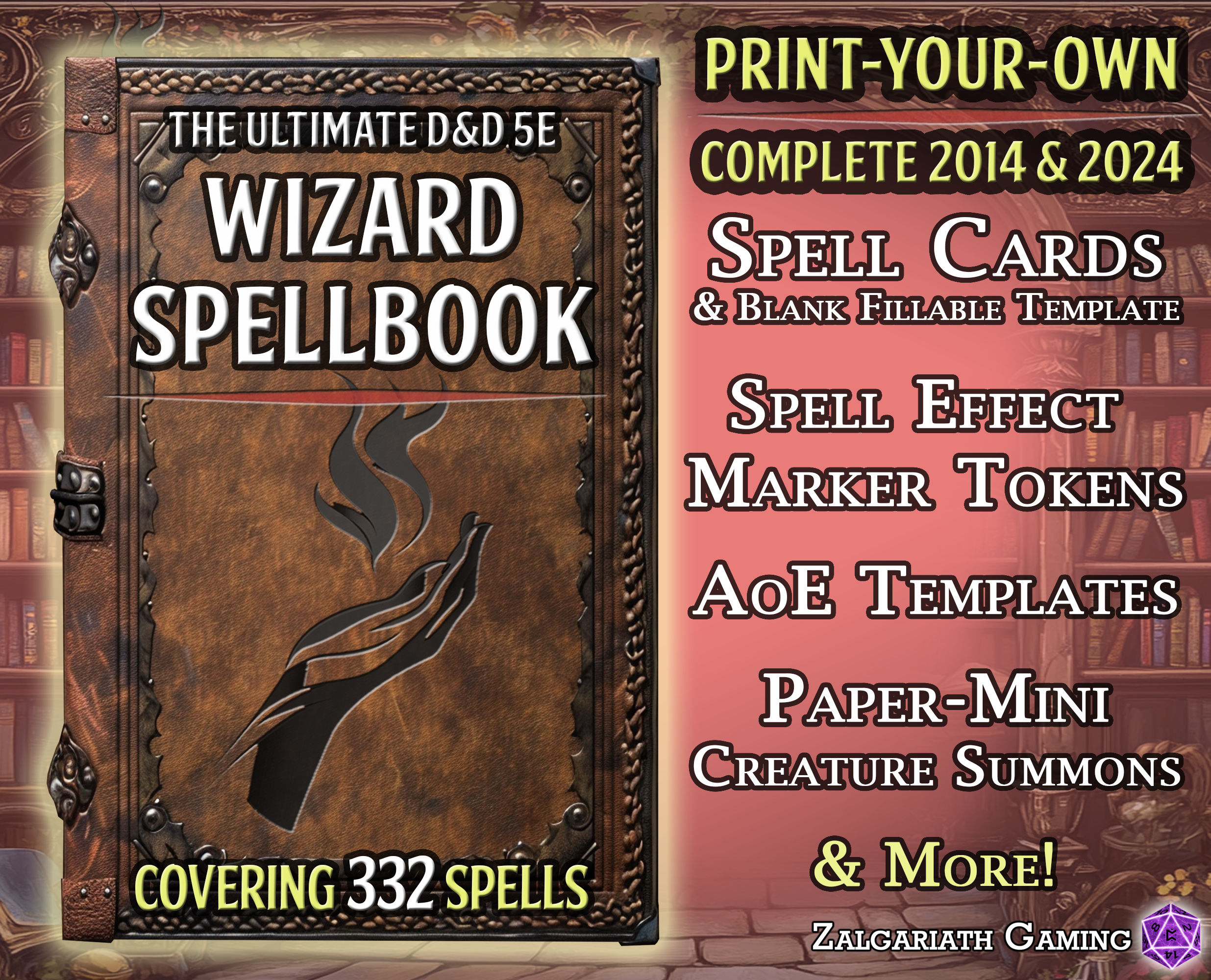 D&D Wizard Toolbox (2014 & 2024): Printable Spell Cards, Tokens & AoE Templates