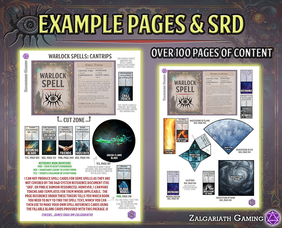 Thumbnail: D&D Warlock Toolbox (2014 & 2024): Printable Spell Cards, Tokens & AoE Templates