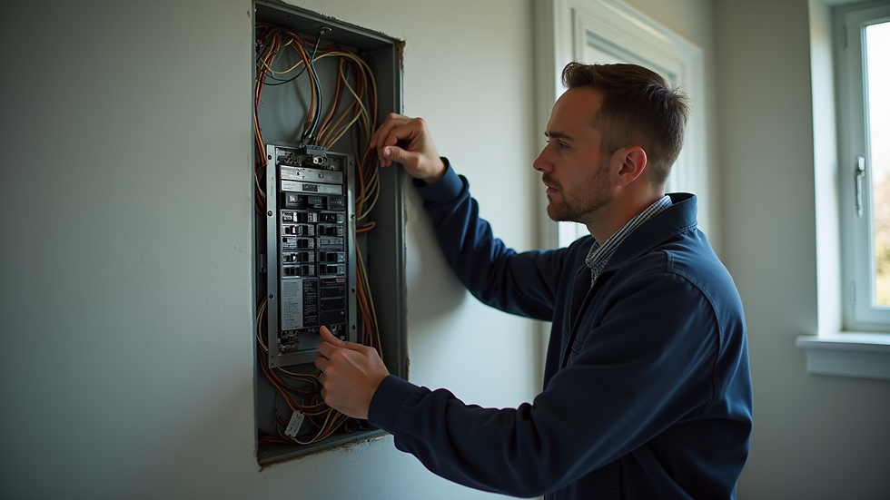 High angle view of a home inspector checking electrical panel