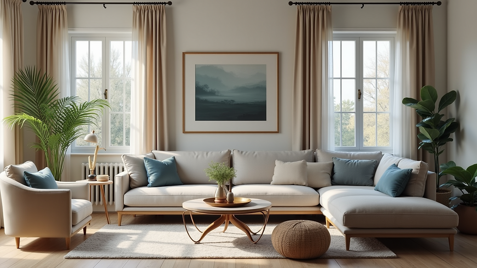 High angle view of a clean and staged living room ready for sale