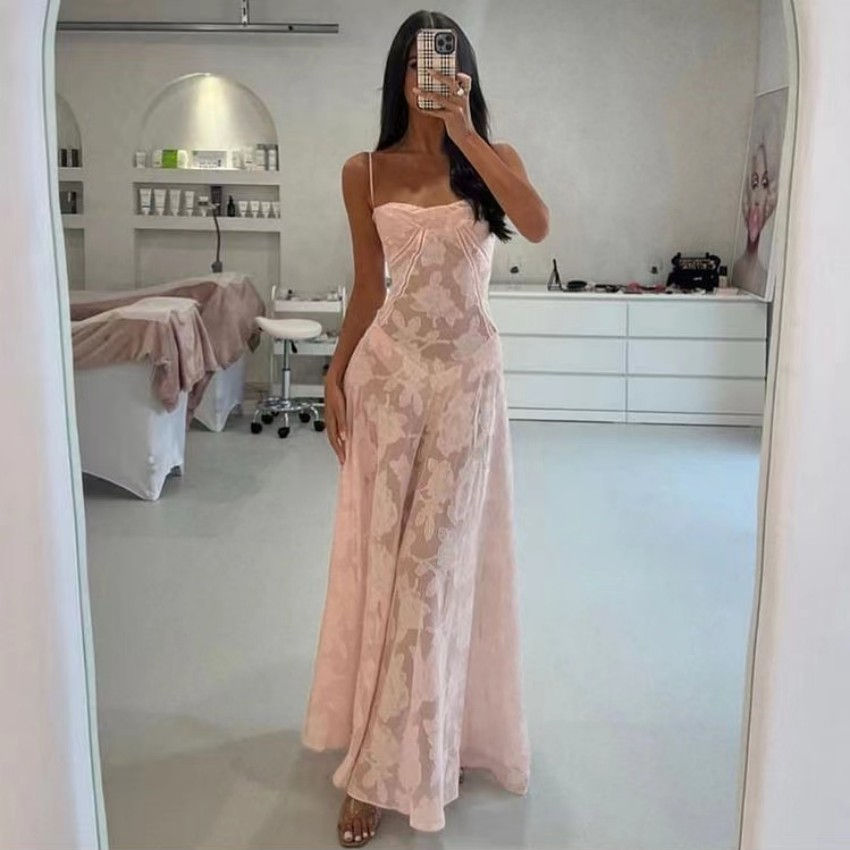 Thumbnail: Floral Slip Dress with See-Through Design
