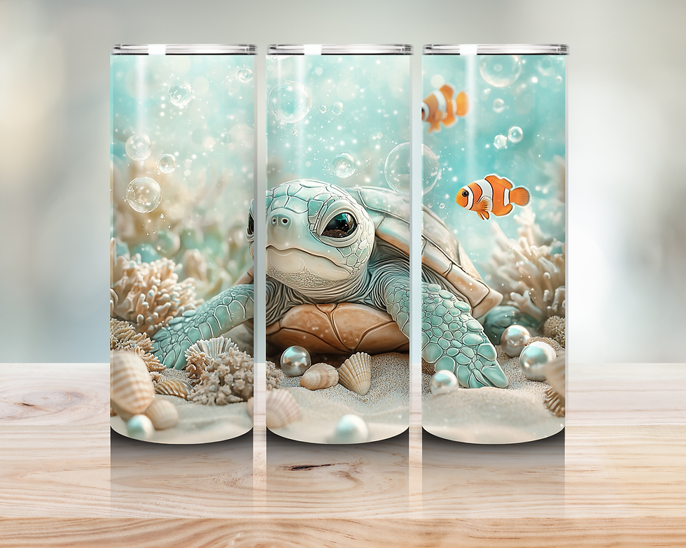 Thumbnail: Whimsical Baby Sea Turtle Coral Reef Tumbler Wraps–Seamless 20 oz Skinny|300 DPI