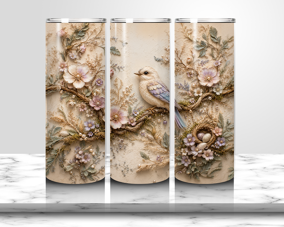 Porcelain songbird botanical tumbler wrap