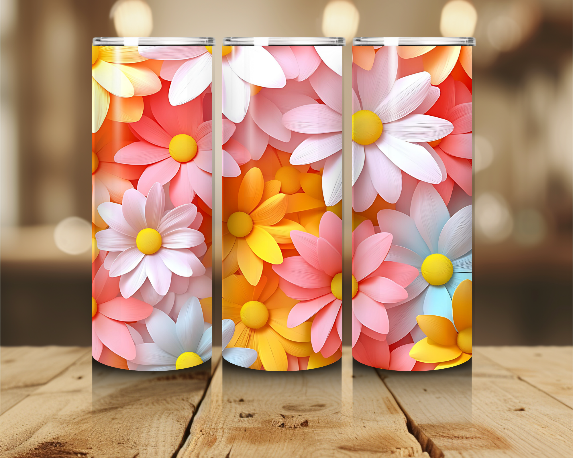 3D Floral Daisies Tumbler Wrap Designs