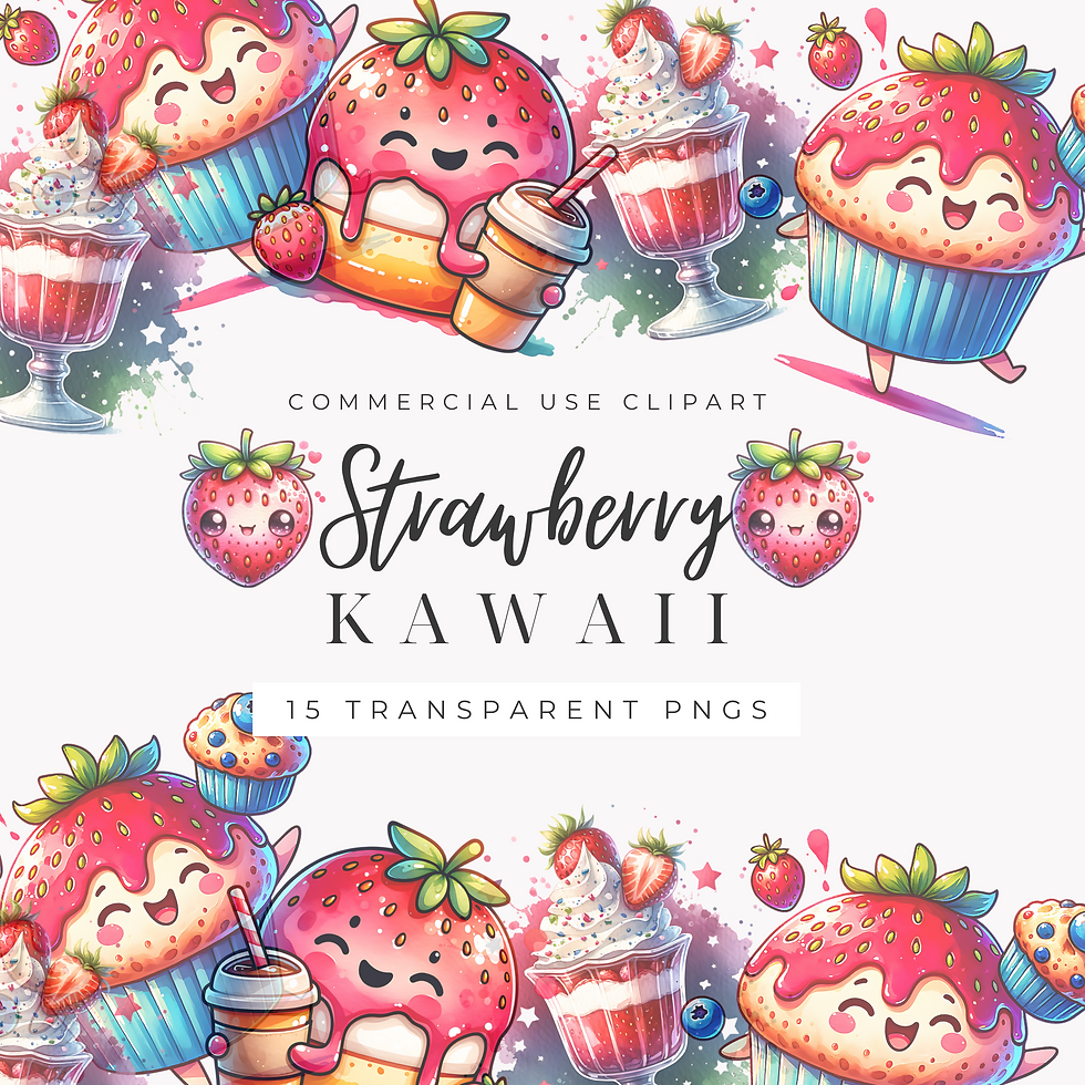Strawberry Kawaii Clipart – 15 High-Quality PNGs