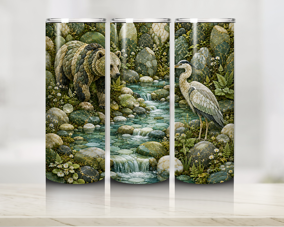 Bear and heron woodland tumbler wrap