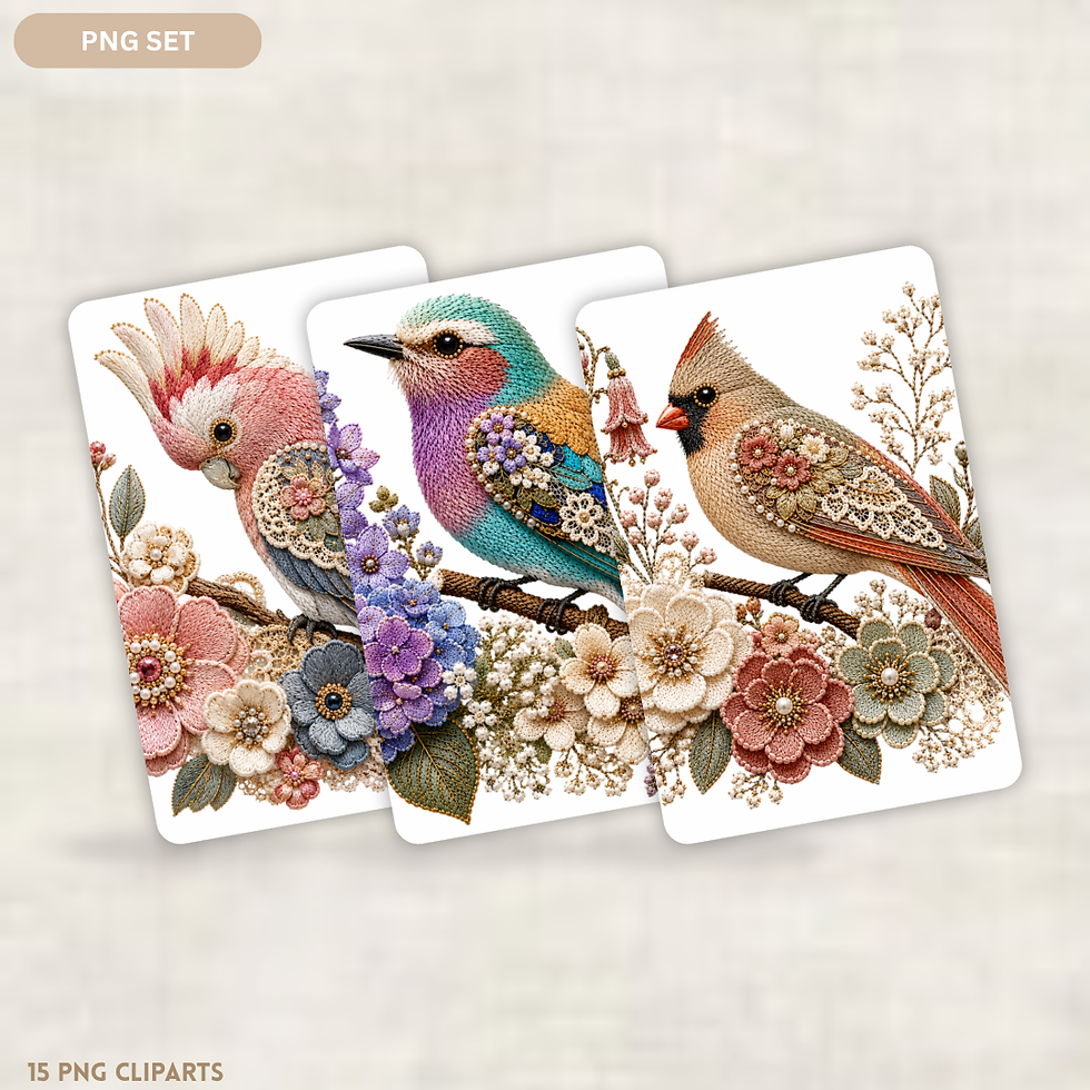 15 botanical bird PNG clipart set preview