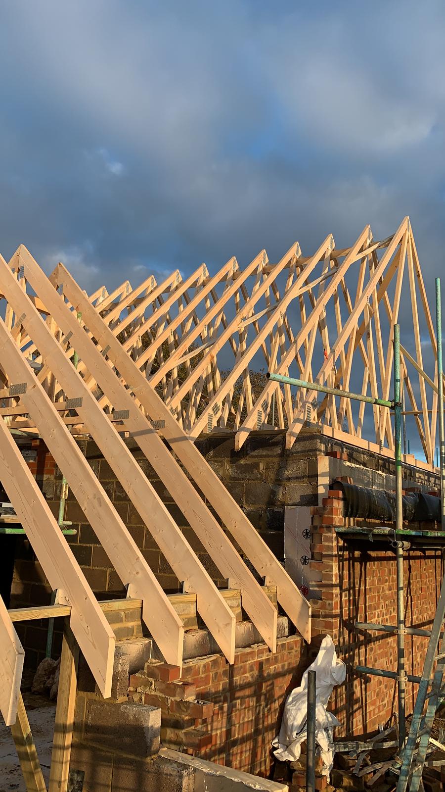 Plot 6 timber roof trusses during construction, Cambridge Military Hospital