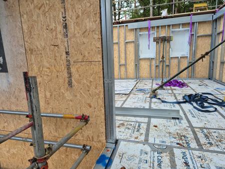 Internal view of the wall panels and floor deck, Deepcut UniHouse