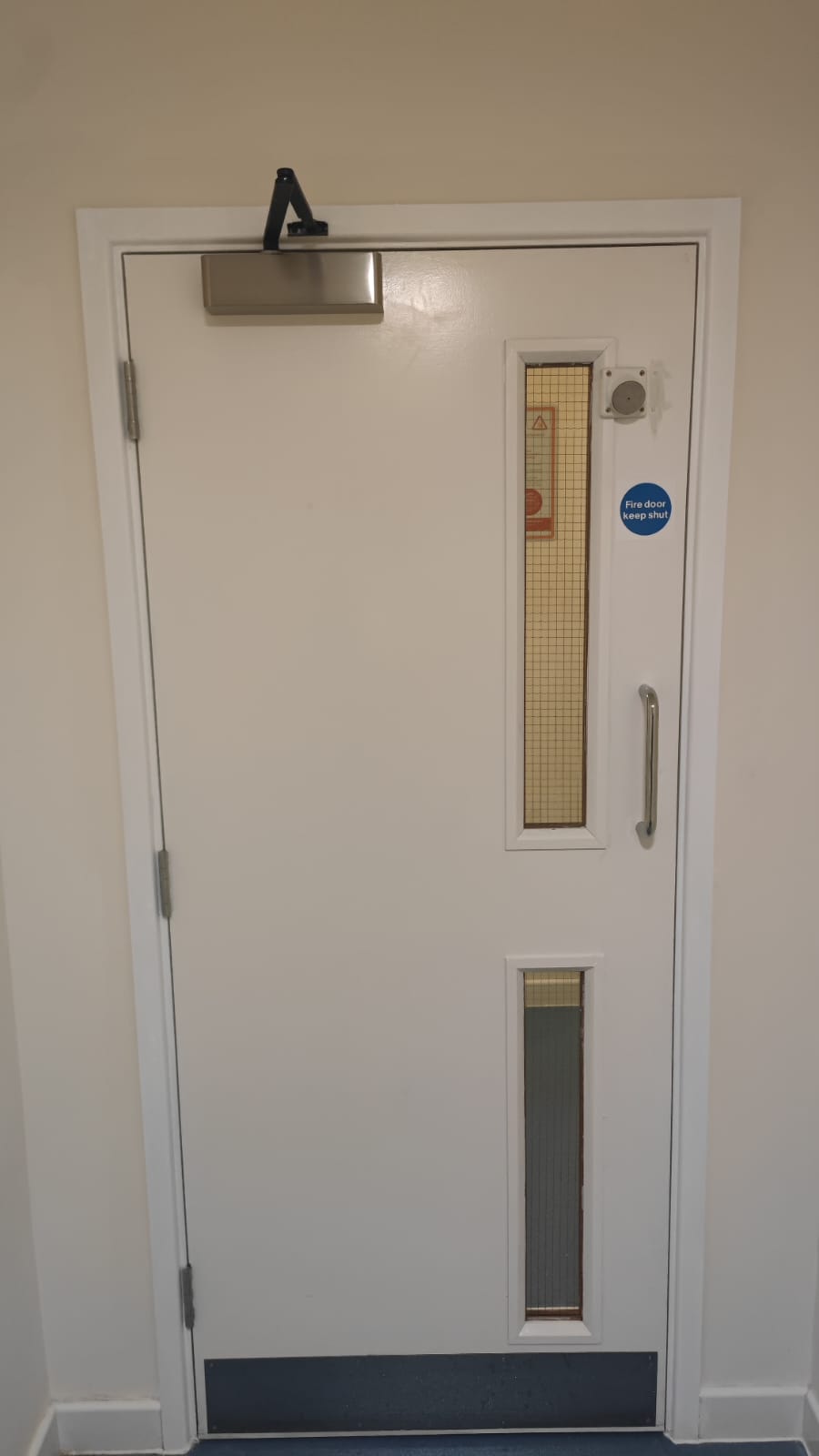 Glazed communal door with overhead closer, Tynee Court