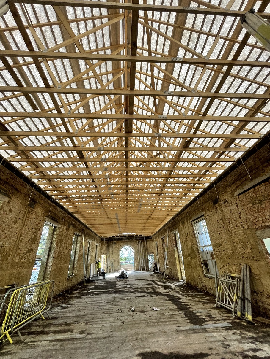 Phase 2b Block B4 roof structure viewed from inside, Cambridge Military Hospital