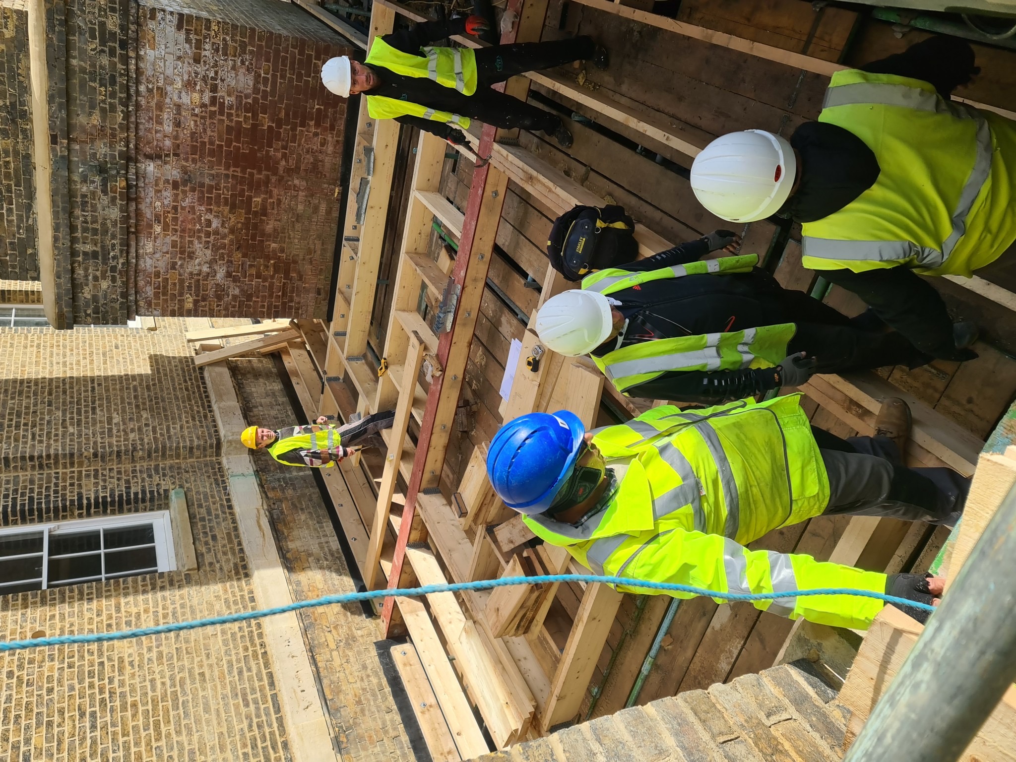 The carpentry team during roof-structure works, Cambridge Military Hospital