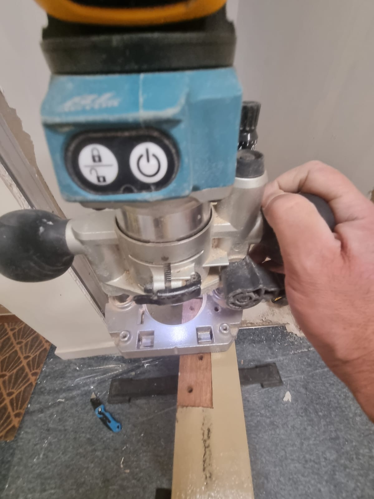 Routing the door edge for ironmongery, Wenlock Road
