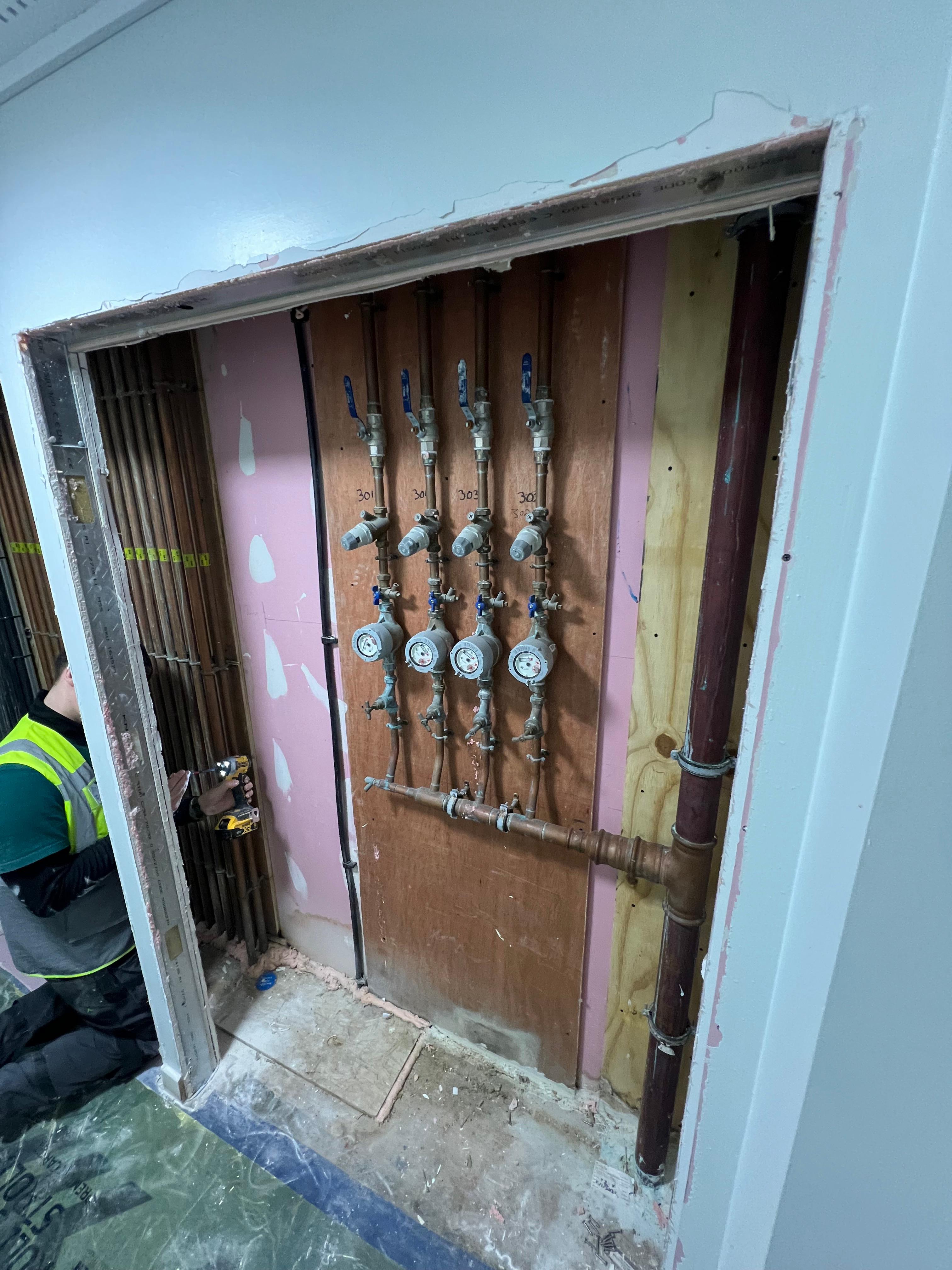 Service-cupboard frame works in progress, Burlington Court
