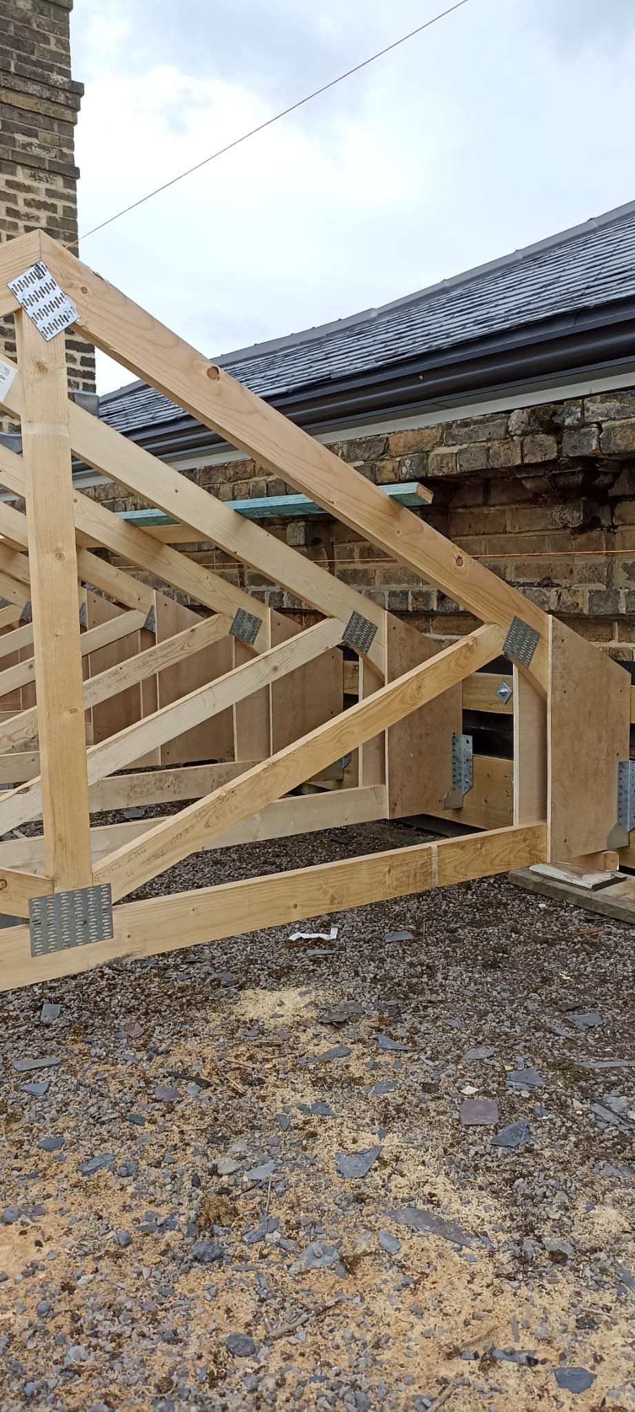 Roof-framing junction beside the tiled roof, Cambridge Military Hospital