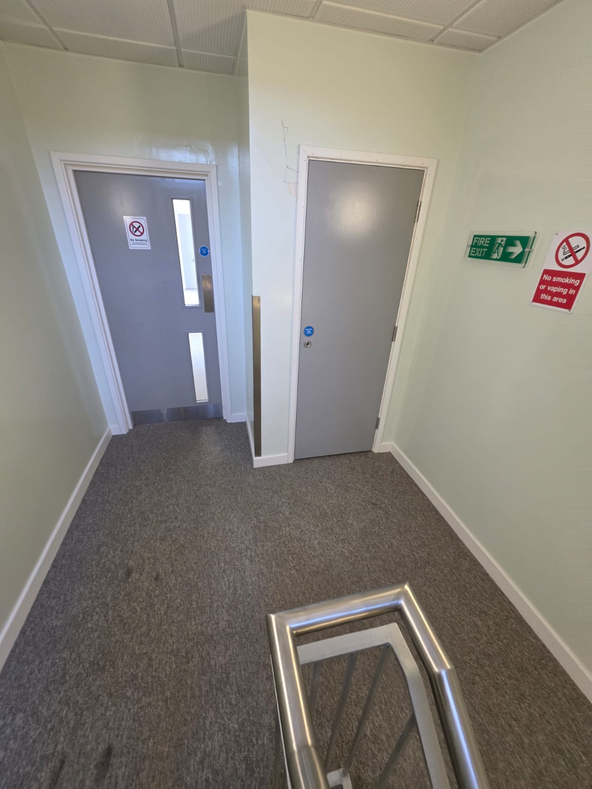 Communal lobby and doors during maintenance, Radcliff Court