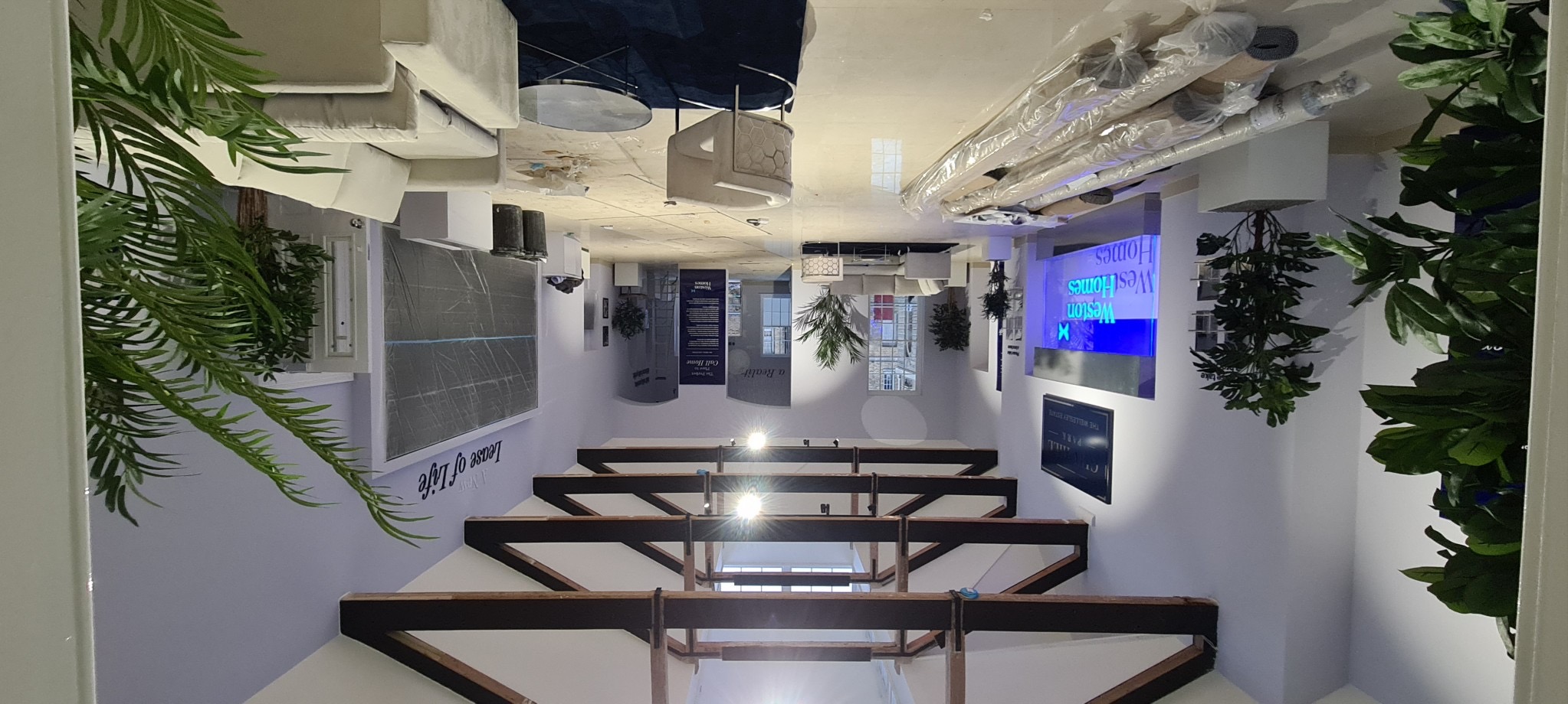 Completed interior with exposed roof trusses, Cambridge Military Hospital