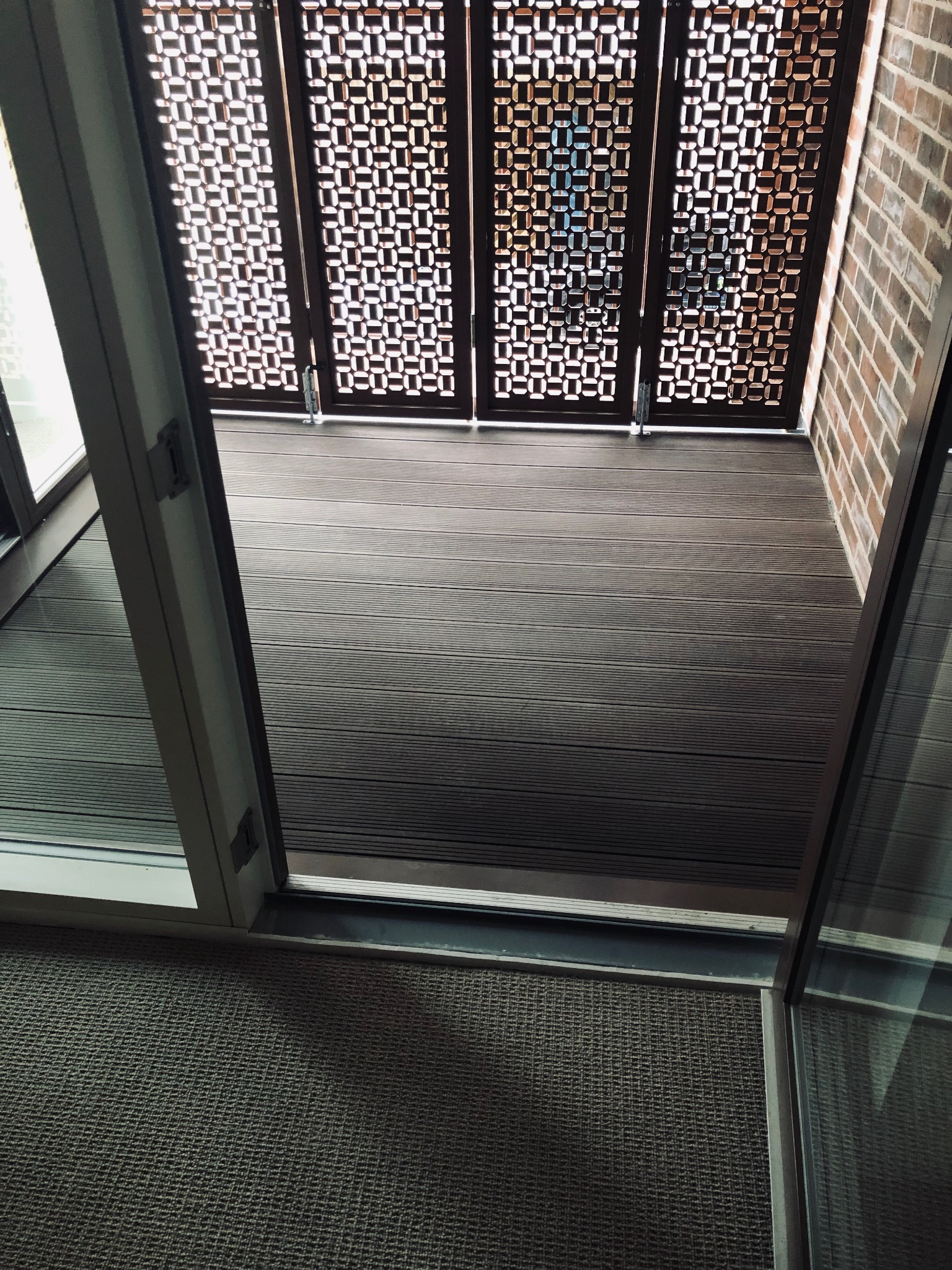 Balcony decking viewed from the apartment, Reading Riverside