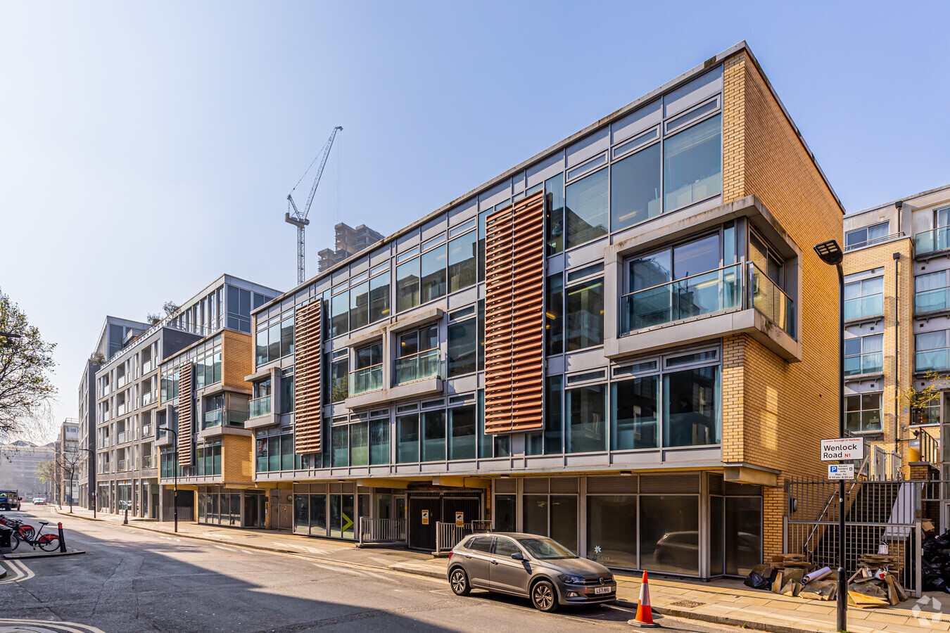 Wenlock Road exterior with brickwork, glazing and balconies