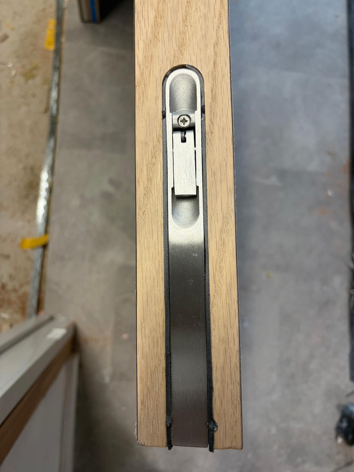 Recessed flush bolt at the door edge, Paragon Estate