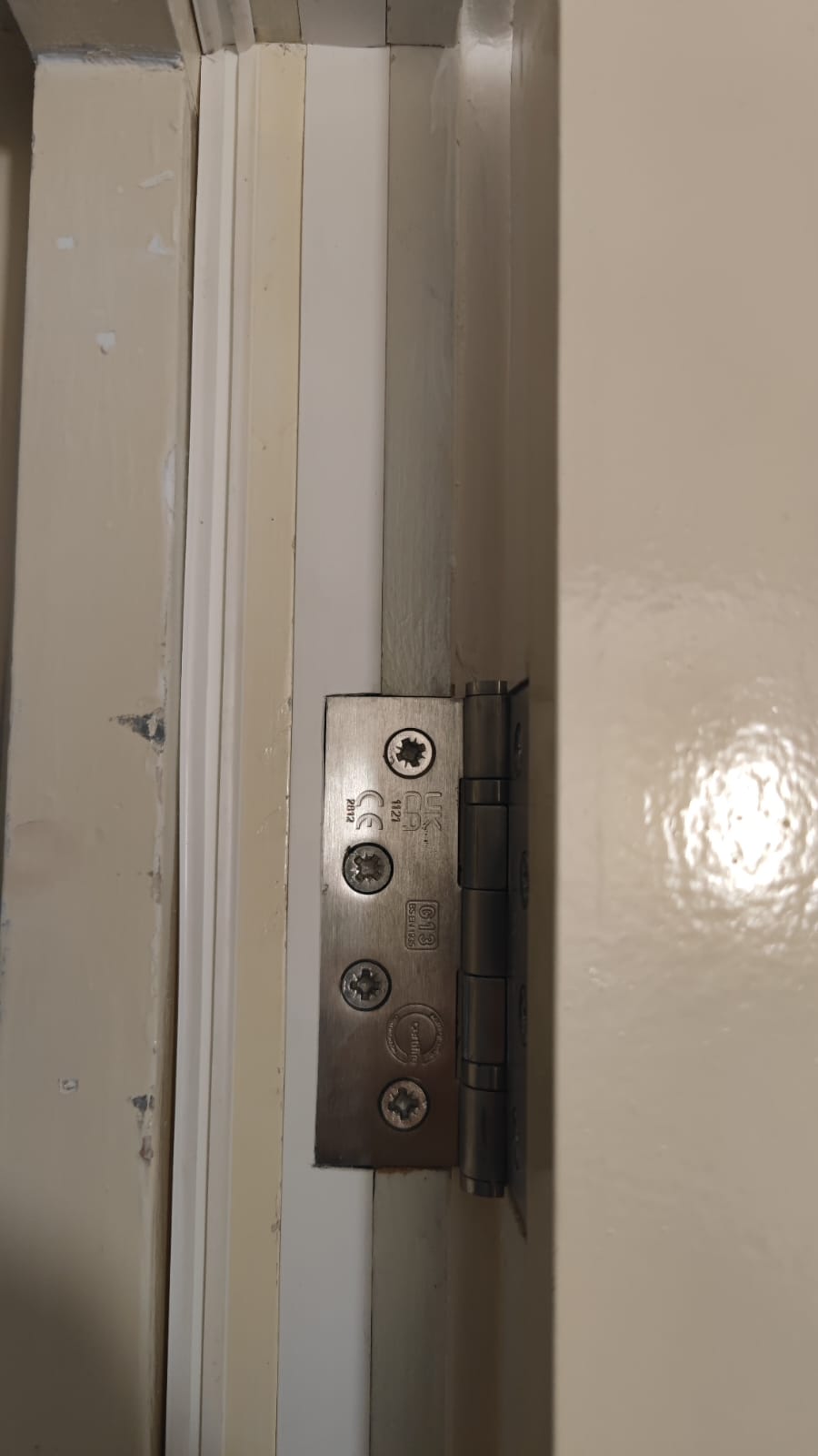 Hinge detail on a corridor doorset, Ilsley Court