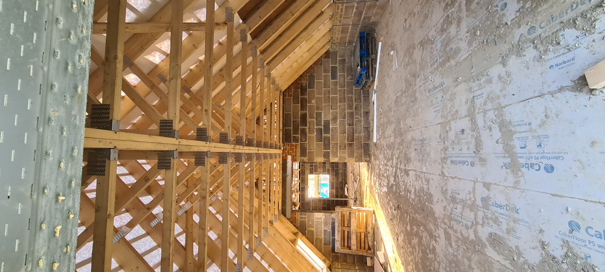 Plot 6 roof trusses viewed from inside, Cambridge Military Hospital
