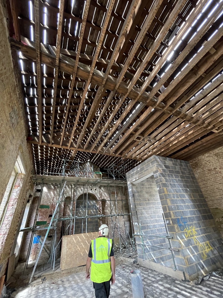 B10 roof structure and masonry during refurbishment, Cambridge Military Hospital