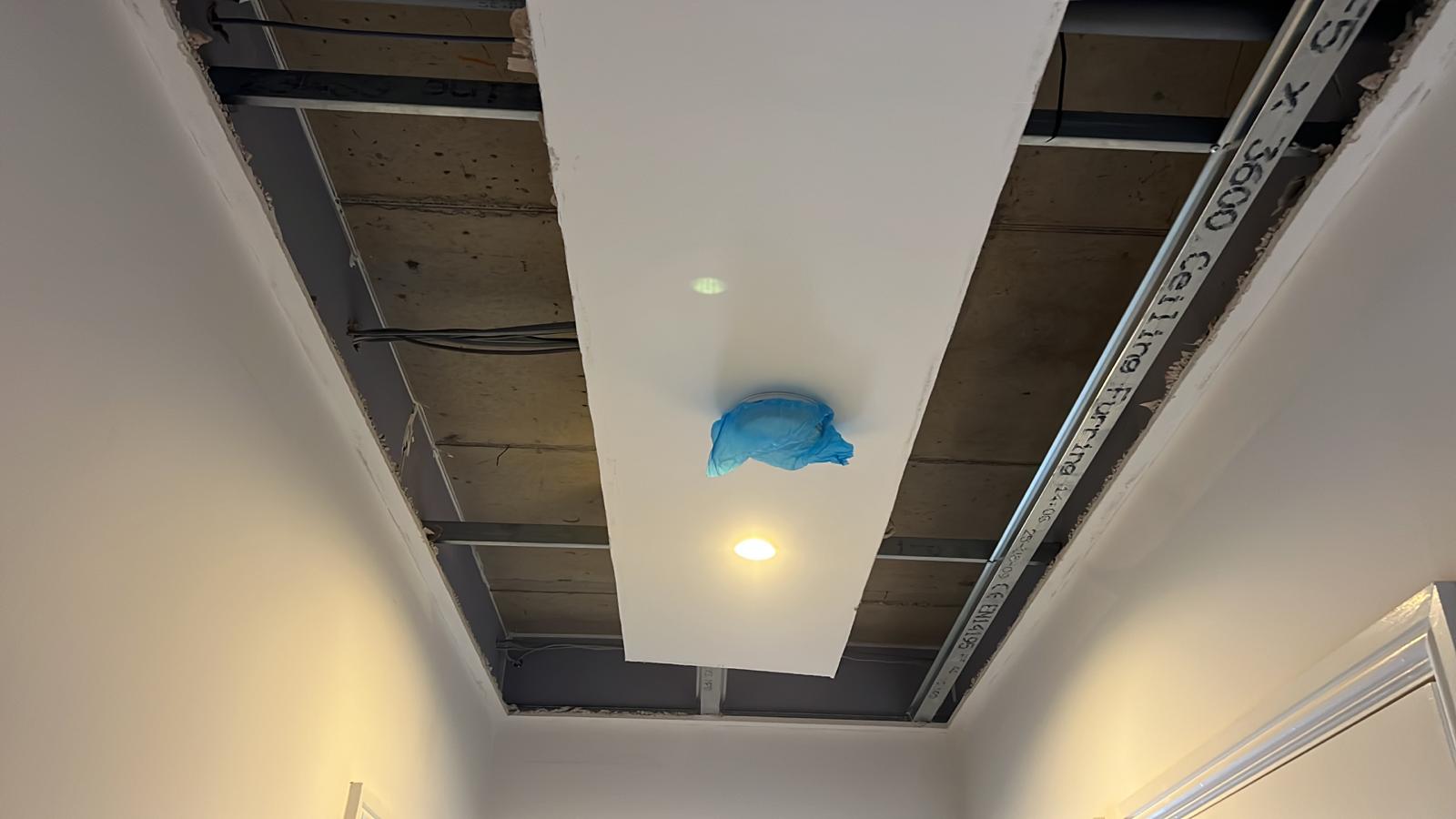 Exposed ceiling framing and service routes, Oak Square