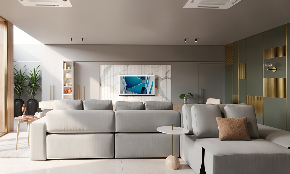 Nesse projeto do H+ Arquitetura foi colocado um sofá modular para que acompanha a rotina da casa