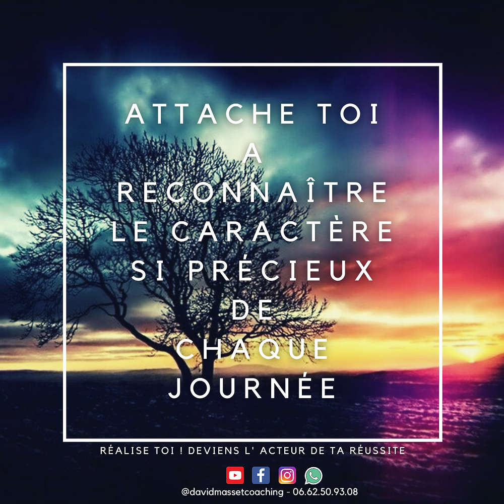 Chaque jour est important et precieux. Prends conscience avec david masset coaching bien etre