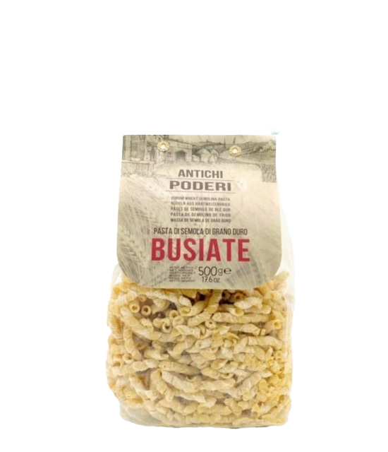 500g Packung Busiate Trapanesi – traditionelle gedrehte Pasta aus Sizilien von Antichi Poderi.